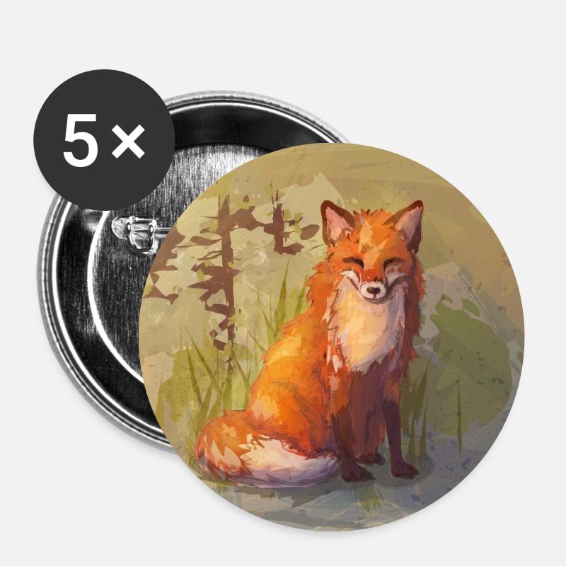 Renard d'automne - Lot de 5 petits badges (25 mm) - blanc