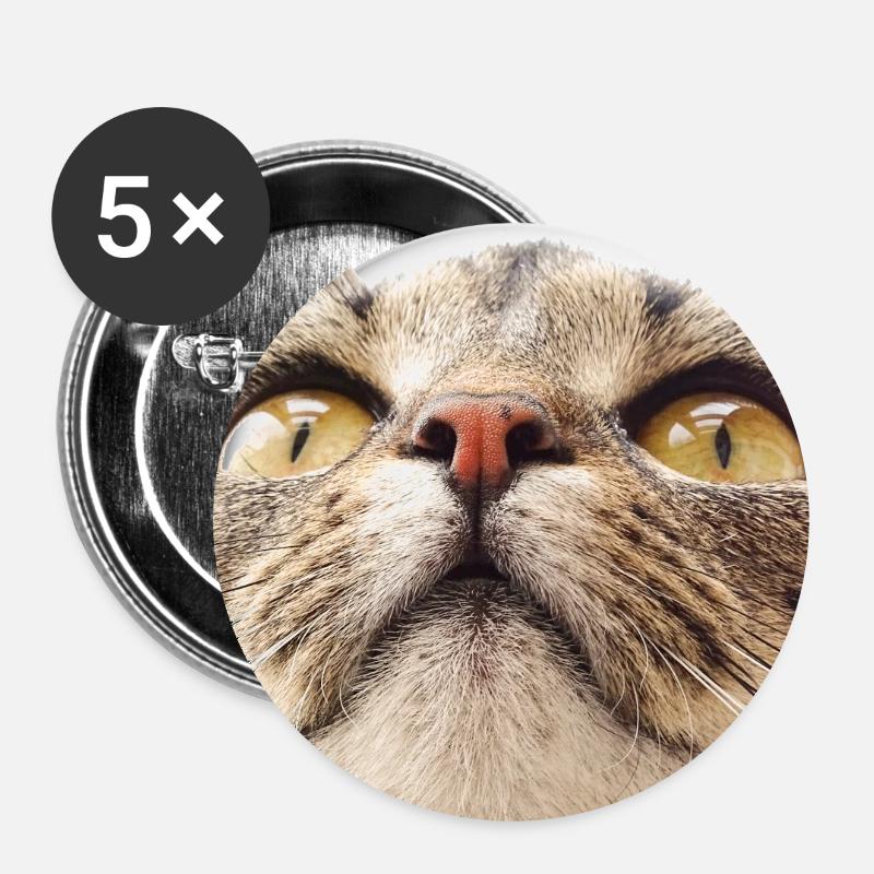 Visage de chat Minka - Lot de 5 petits badges (25 mm) - blanc