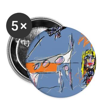 Blume, neoexpressionistische surreale Wiese - Buttons klein 25 mm (5er Pack) - Weiß - Vorne