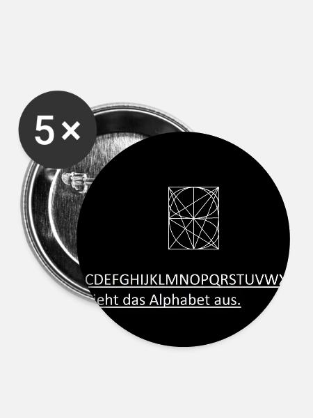 Geometrisches Alphabet Quadrat - Buttons klein 25 mm (5er Pack) - Weiß