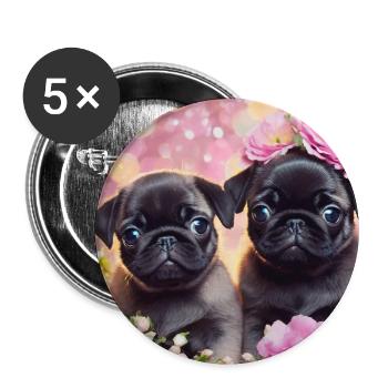 Petits chiens avec couronne de fleurs - Lot de 5 petits badges (25 mm) - blanc - Devant