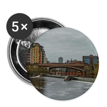 Scène de rivière urbaine avec pont - Lot de 5 petits badges (25 mm) - blanc - Devant