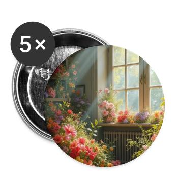 Fleur3 - Lot de 5 petits badges (25 mm) - blanc - Devant