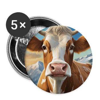 Vache joyeuse dans le panorama alpin - Lot de 5 petits badges (25 mm) - blanc - Devant