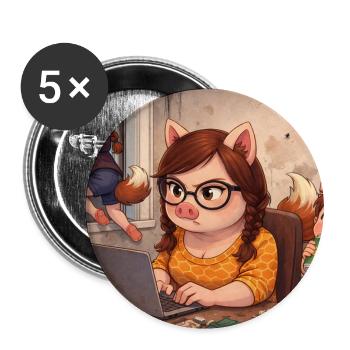 Porcs et filles en chaos numérique - Lot de 5 petits badges (25 mm) - blanc - Devant