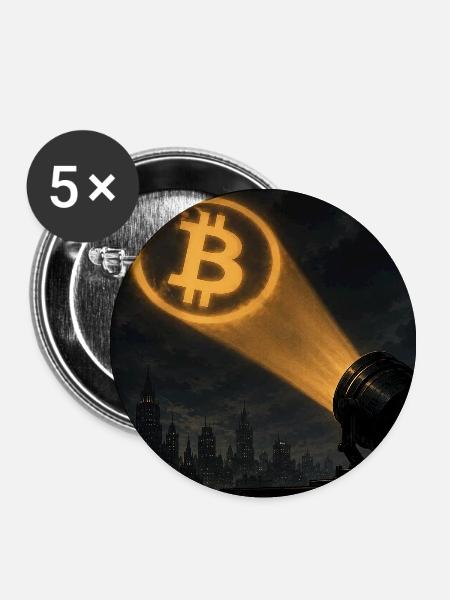 Bitcoin Scheinwerfer über der Stadt - Buttons klein 25 mm (5er Pack) - Weiß