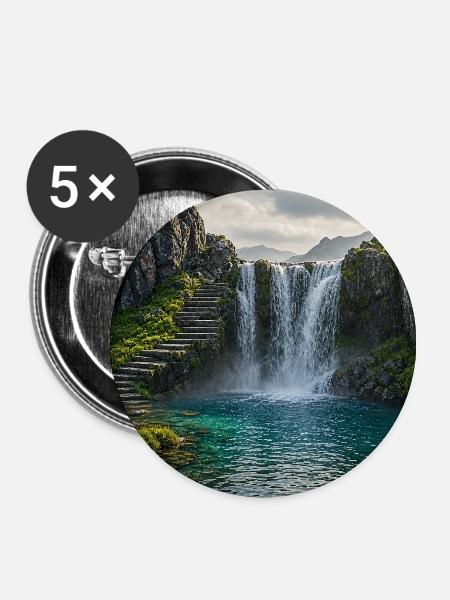 Wasserfallpfad - Buttons klein 25 mm (5er Pack) - Weiß
