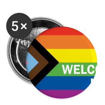 Progress Pride Flag – Everyone Is Welcome Here  - Buttons klein 25 mm (5er Pack) - Weiß - Vorne