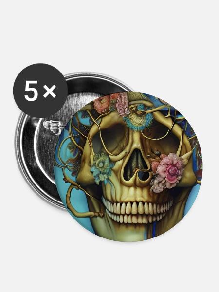 Beautiful fantasy Skull - Buttons klein 25 mm (5er Pack) - Weiß