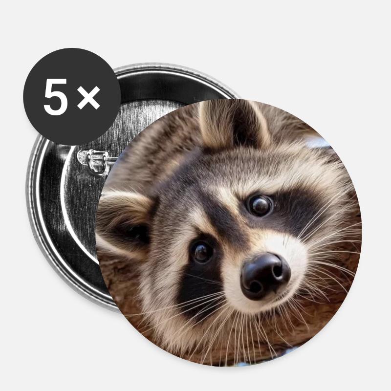 Curious Raccoon on Tree Limb - Buttons small 1''/25 mm (5-pack) - white