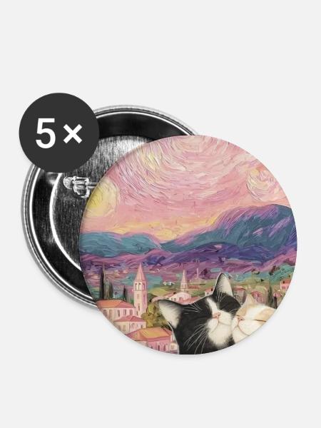 Katzen unter dem Sternenhimmel - Buttons klein 25 mm (5er Pack) - Weiß
