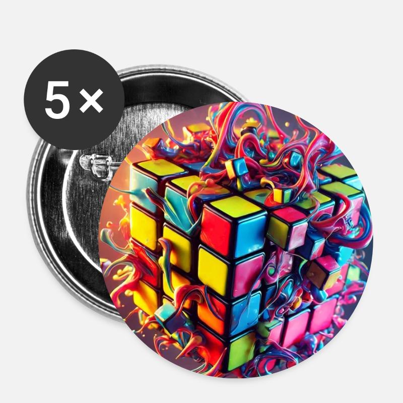 Cube d’explosion de couleur - Lot de 5 petits badges (25 mm) - blanc
