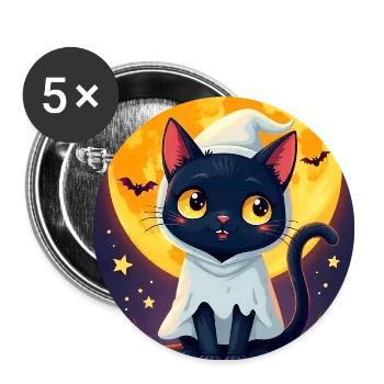 Moonlight Cat in Ghost Cloak - Buttons small 1''/25 mm (5-pack) - white - Front
