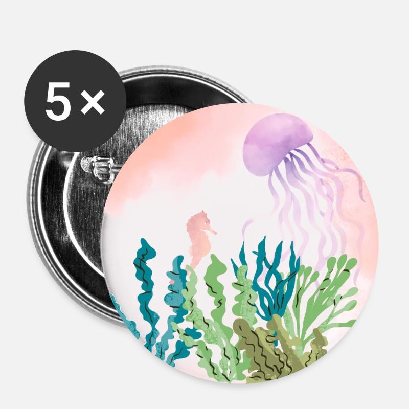 Pastel Sea Underwater Forest - Buttons small 1''/25 mm (5-pack) - white