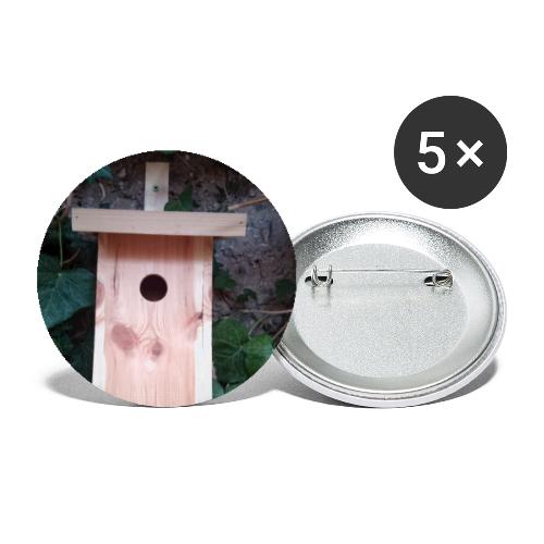 Der Nistkasten - Luxus für den Garten-Vogel - Buttons klein 25 mm (5er Pack)