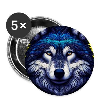 Loup - Lot de 5 petits badges (25 mm) - blanc - Devant