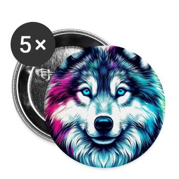 Wolf Husky Dog - Buttons small 1''/25 mm (5-pack) - white - Front