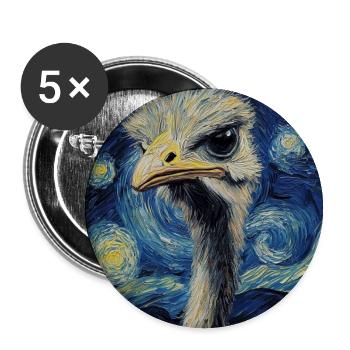 Oiseau Autruche Style Van Gogh Nuit étoilée - Lot de 5 petits badges (25 mm) - blanc - Devant