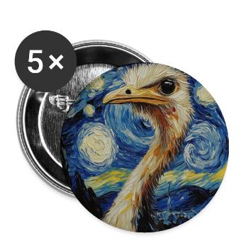 Oiseau Autruche Style Van Gogh Nuit étoilée - Lot de 5 petits badges (25 mm) - blanc - Devant