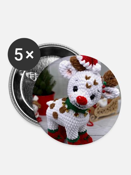 Gestricktes Weihnachtsrentier - Buttons klein 25 mm (5er Pack) - Weiß