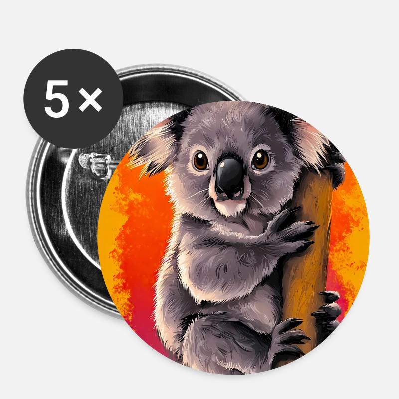 Koala - Lot de 5 petits badges (25 mm) - blanc