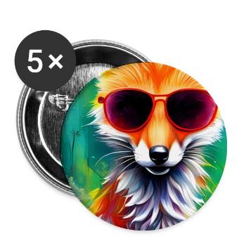 Neonfuchs mit roter Sonnenbrille - Buttons klein 25 mm (5er Pack) - Weiß - Vorne