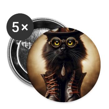 Chat noir Steampunk avec accessoires élégants - Lot de 5 petits badges (25 mm) - blanc - Devant
