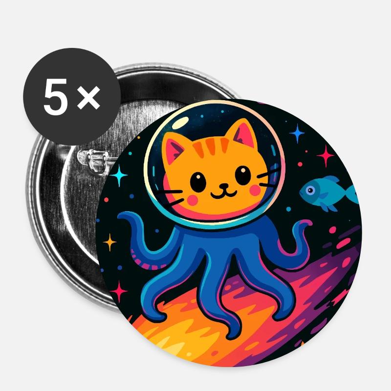Cosmic Cat Octopus Adventure - Buttons small 1''/25 mm (5-pack) - white