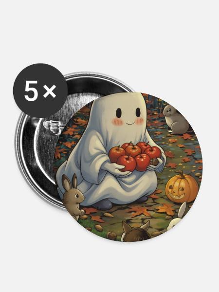 Süßer Halloween Geist im Herbst - Buttons klein 25 mm (5er Pack) - Weiß