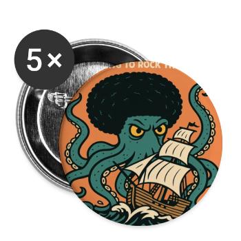 Afro Kraken auf hoher See mit Segelschiff - Buttons klein 25 mm (5er Pack) - Weiß - Vorne