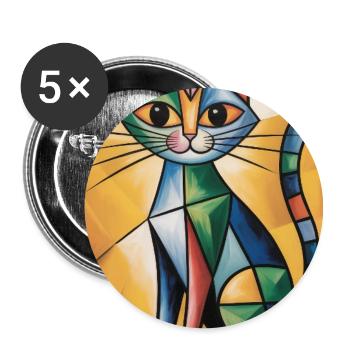 katze kubisch - Buttons klein 25 mm (5er Pack) - Weiß - Vorne