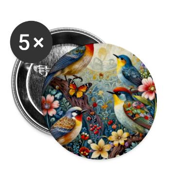 Vögel in floralem Glanz - Buttons klein 25 mm (5er Pack) - Weiß - Vorne