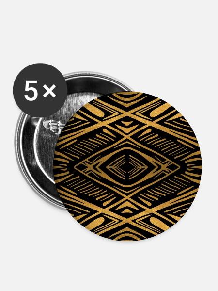 Ethnisches Goldmuster auf Schwarz - Buttons klein 25 mm (5er Pack) - Weiß
