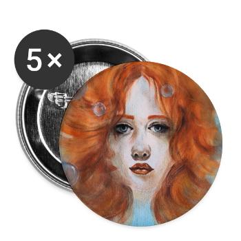 Femme Rousse Portrait Sirène Avec Bulles - Lot de 5 petits badges (25 mm) - blanc - Devant