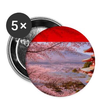 Cherry Blossom Pagoda Scene - Buttons small 1''/25 mm (5-pack) - white - Front