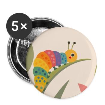 Bunte Raupe auf Blatt – Niedliches Tiermotiv - Buttons klein 25 mm (5er Pack) - Weiß - Vorne
