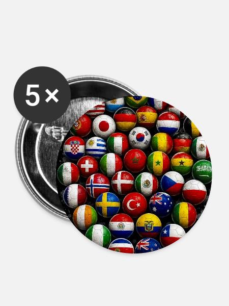 Flaggbälle Weltfußball - Buttons klein 25 mm (5er Pack) - Weiß