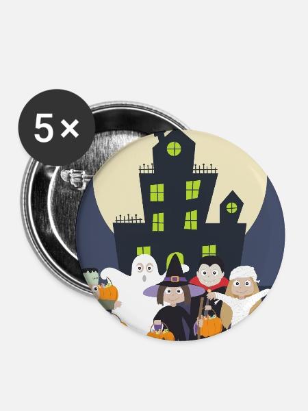 Kinder im Halloween-Kostüm - Buttons klein 25 mm (5er Pack) - Weiß