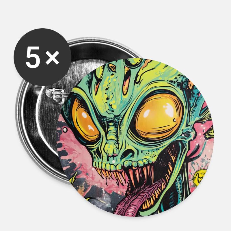 Psychedelischer Alien Neon Graffiti - Buttons klein 25 mm (5er Pack) - Weiß