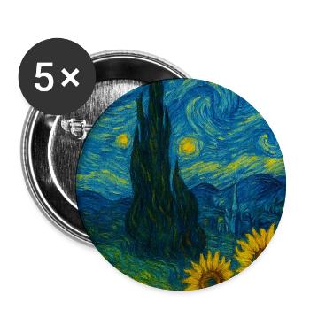 Starry night with sunflowers - Buttons small 1''/25 mm (5-pack) - white - Front