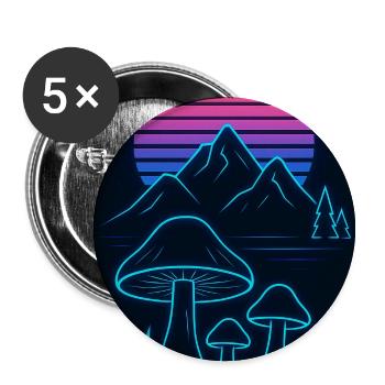 Neon mushroom landscape at sunset - Buttons small 1''/25 mm (5-pack) - white - Front