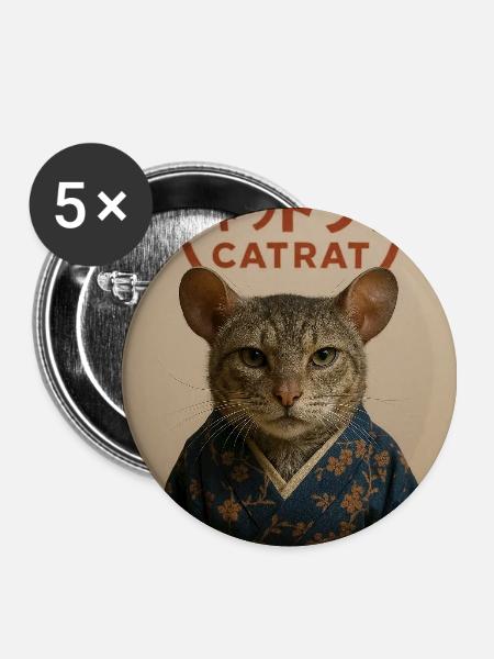 Cat Elegance im Kimono - Buttons klein 25 mm (5er Pack) - Weiß