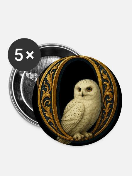 O – Magisches Ornament mit Schneeeule - Buttons klein 25 mm (5er Pack) - Weiß