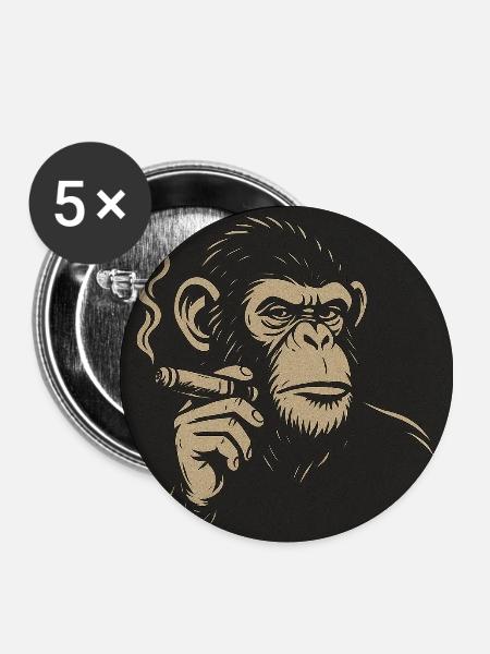 Affe mit Zigare Kunstdruck - Buttons klein 25 mm (5er Pack) - Weiß
