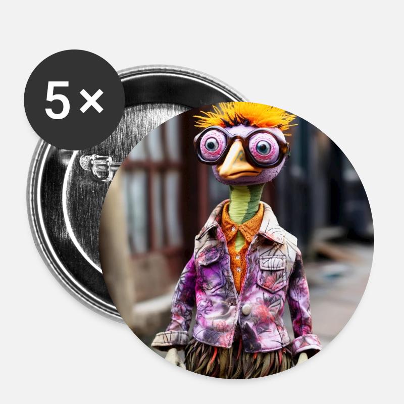 Bird ornament doll with colorful jacket - Buttons small 1''/25 mm (5-pack) - white