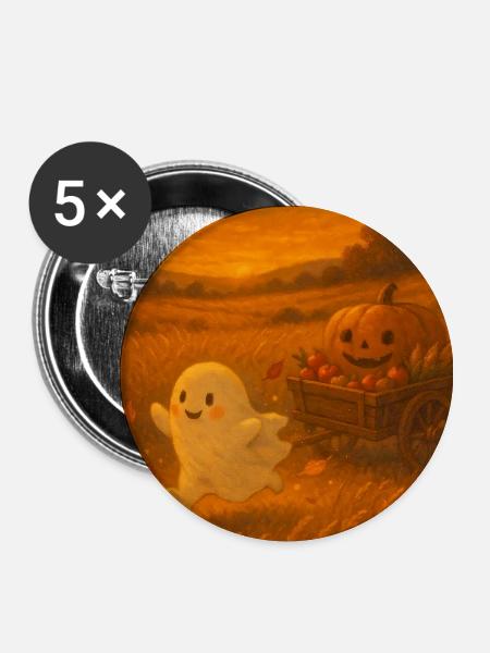Halloween Geist im Herbst - Buttons klein 25 mm (5er Pack) - Weiß