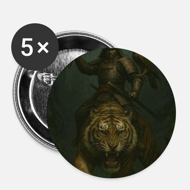 Samurai und Tigerkrieger – Epische Kunst - Buttons klein 25 mm (5er Pack) - Weiß