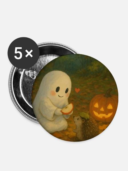 Niedlicher Geist im Herbst Halloween - Buttons klein 25 mm (5er Pack) - Weiß