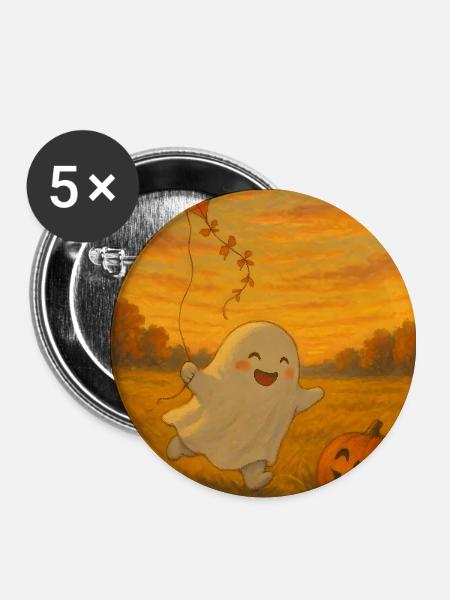 Halloween Geist im Herbst - Buttons klein 25 mm (5er Pack) - Weiß