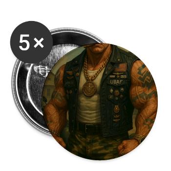 Military Biker – Blonder Krieger in Medaillenweste - Buttons klein 25 mm (5er Pack) - Weiß - Vorne